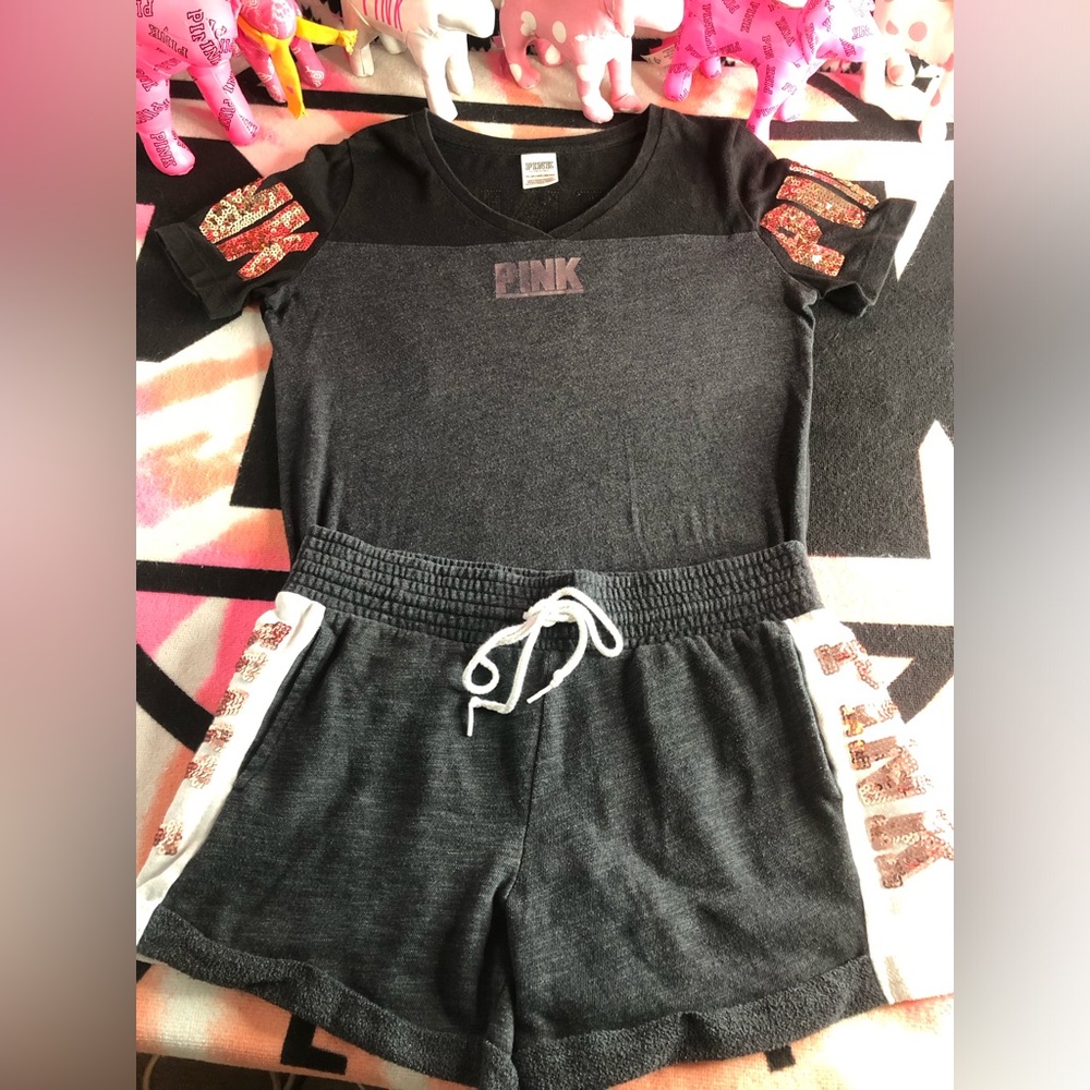 PINK Victoria's Secret Bling High Waist Short Matching Outfit Set